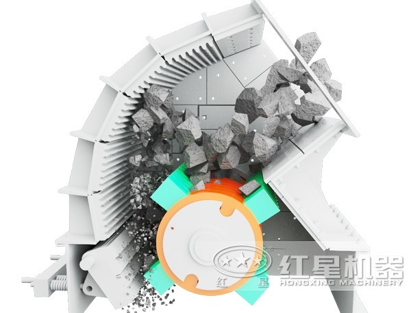 重錘式破碎機(jī)破碎物料示意圖